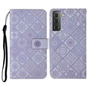 For Samsung Galaxy S21 FE Ethnic Style Embossed Pattern Horizontal Flip Leather Case with Holder & Card Slots & Wallet & Lanyard(Purple)