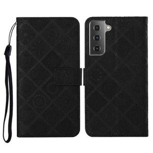 For Samsung Galaxy S21 FE Ethnic Style Embossed Pattern Horizontal Flip Leather Case with Holder & Card Slots & Wallet & Lanyard(Black)