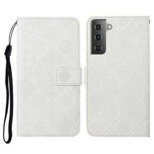 For Samsung Galaxy S21 FE Ethnic Style Embossed Pattern Horizontal Flip Leather Case with Holder & Card Slots & Wallet & Lanyard(White)