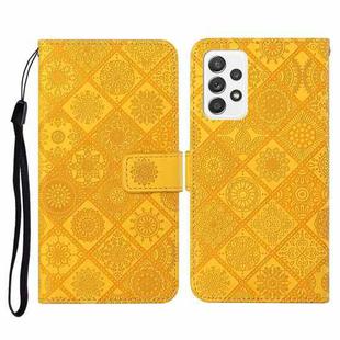 For Samsung Galaxy A52 5G / 4G Ethnic Style Embossed Pattern Horizontal Flip Leather Case with Holder & Card Slots & Wallet & Lanyard(Yellow)