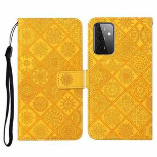 For Samsung Galaxy A72 5G / 4G Ethnic Style Embossed Pattern Horizontal Flip Leather Case with Holder & Card Slots & Wallet & Lanyard(Yellow)