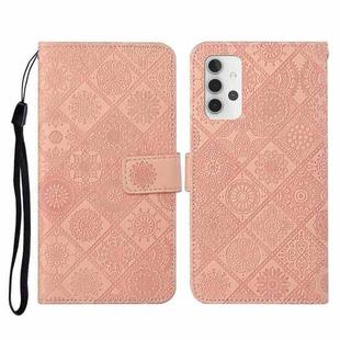 For Samsung Galaxy A32 4G Ethnic Style Embossed Pattern Horizontal Flip Leather Case with Holder & Card Slots & Wallet & Lanyard(Pink)