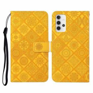 For Samsung Galaxy A32 4G Ethnic Style Embossed Pattern Horizontal Flip Leather Case with Holder & Card Slots & Wallet & Lanyard(Yellow)
