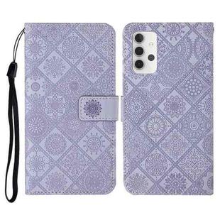 For Samsung Galaxy A32 4G Ethnic Style Embossed Pattern Horizontal Flip Leather Case with Holder & Card Slots & Wallet & Lanyard(Purple)