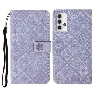 For Samsung Galaxy A32 5G Ethnic Style Embossed Pattern Horizontal Flip Leather Case with Holder & Card Slots & Wallet & Lanyard(Purple)