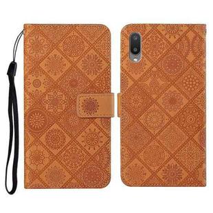 For Samsung Galaxy A02 Ethnic Style Embossed Pattern Horizontal Flip Leather Case with Holder & Card Slots & Wallet & Lanyard(Brown)