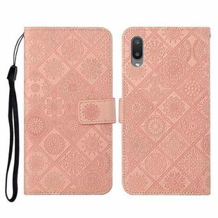 For Samsung Galaxy A02 Ethnic Style Embossed Pattern Horizontal Flip Leather Case with Holder & Card Slots & Wallet & Lanyard(Pink)
