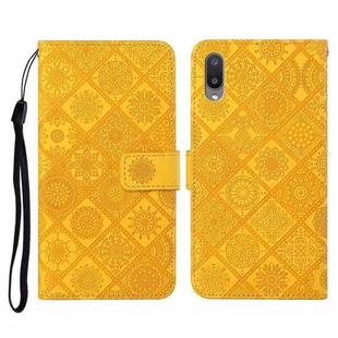 For Samsung Galaxy A02 Ethnic Style Embossed Pattern Horizontal Flip Leather Case with Holder & Card Slots & Wallet & Lanyard(Yellow)