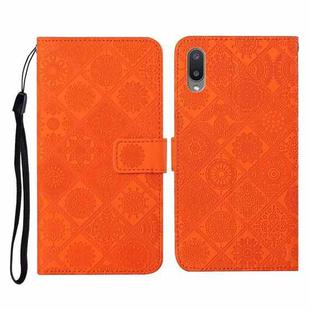 For Samsung Galaxy A02 Ethnic Style Embossed Pattern Horizontal Flip Leather Case with Holder & Card Slots & Wallet & Lanyard(Orange)