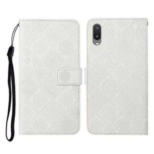 For Samsung Galaxy A02 Ethnic Style Embossed Pattern Horizontal Flip Leather Case with Holder & Card Slots & Wallet & Lanyard(White)