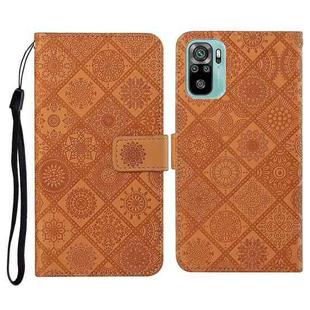 For Xiaomi Redmi Note 10 4G Ethnic Style Embossed Pattern Horizontal Flip Leather Case with Holder & Card Slots & Wallet & Lanyard(Brown)