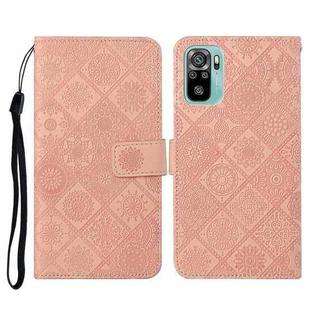 For Xiaomi Redmi Note 10 4G Ethnic Style Embossed Pattern Horizontal Flip Leather Case with Holder & Card Slots & Wallet & Lanyard(Pink)