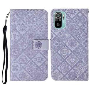 For Xiaomi Redmi Note 10 4G Ethnic Style Embossed Pattern Horizontal Flip Leather Case with Holder & Card Slots & Wallet & Lanyard(Purple)