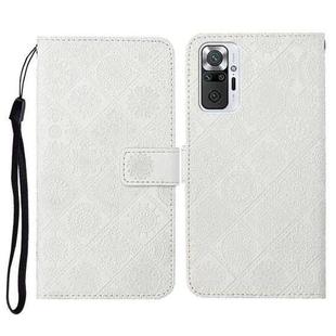 For Xiaomi Redmi Note 10 Pro Ethnic Style Embossed Pattern Horizontal Flip Leather Case with Holder & Card Slots & Wallet & Lanyard(White)