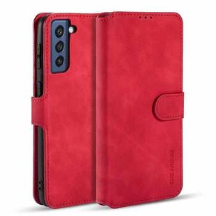 For Samsung Galaxy S21 FE DG.MING Retro Oil Side Horizontal Flip Leather Case with Holder & Card Slots & Wallet(Red)