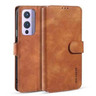 For OnePlus 9 DG.MING Retro Oil Side Horizontal Flip Leather Case with Holder & Card Slots & Wallet(Brown)