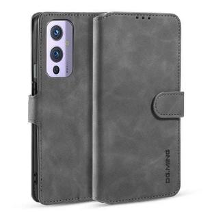 For OnePlus 9 DG.MING Retro Oil Side Horizontal Flip Leather Case with Holder & Card Slots & Wallet(Grey)