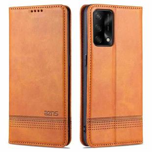 For OPPO A74 4G / F19 AZNS Magnetic Calf Texture Horizontal Flip Leather Case with Card Slots & Holder & Wallet(Light Brown)