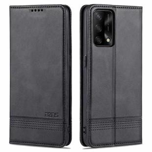 For OPPO A74 4G / F19 AZNS Magnetic Calf Texture Horizontal Flip Leather Case with Card Slots & Holder & Wallet(Black)