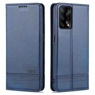 For OPPO A74 4G / F19 AZNS Magnetic Calf Texture Horizontal Flip Leather Case with Card Slots & Holder & Wallet(Blue)