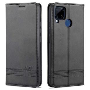 For OPPO Realme C15 / C12 / C25 / Narzo 30A AZNS Magnetic Calf Texture Horizontal Flip Leather Case with Card Slots & Holder & Wallet(Black)