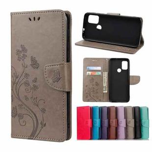 For Motorola Moto G30 Butterfly Flower Pattern Horizontal Flip Leather Case with Holder & Card Slots & Wallet(Grey)