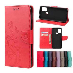 For Motorola Moto G30 Butterfly Flower Pattern Horizontal Flip Leather Case with Holder & Card Slots & Wallet(Red)