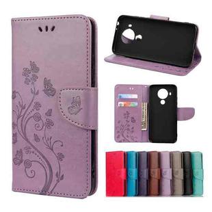 For Nokia 5.4 Butterfly Flower Pattern Horizontal Flip Leather Case with Holder & Card Slots & Wallet(Light Purple)