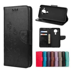 For Nokia 5.4 Butterfly Flower Pattern Horizontal Flip Leather Case with Holder & Card Slots & Wallet(Black)