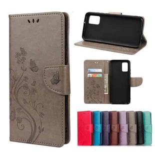 For Xiaomi Redmi Note 10 / Note 10s Butterfly Flower Pattern Horizontal Flip Leather Case with Holder & Card Slots & Wallet(Grey)