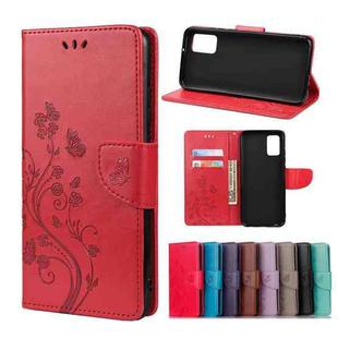 For Xiaomi Redmi Note 10 / Note 10s Butterfly Flower Pattern Horizontal Flip Leather Case with Holder & Card Slots & Wallet(Red)