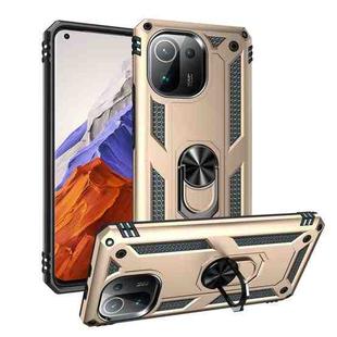 For Xiaomi Mi 11 Pro Shockproof TPU + PC Protective Case with 360 Degree Rotating Holder(Gold)
