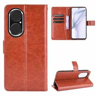 For Huawei P50 Crazy Horse Texture Horizontal Flip Leather Case with Holder & Card Slots & Lanyard(Brown)