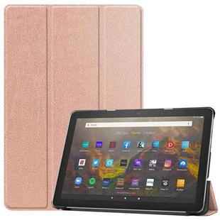 For Amazon Fire HD 10 (2021) Custer Texture Horizontal Flip Leather Case with Three-folding Holder & Sleep / Wake-up Function(Rose Gold)