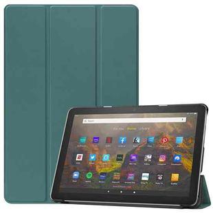 For Amazon Fire HD 10 (2021) Custer Texture Horizontal Flip Leather Case with Three-folding Holder & Sleep / Wake-up Function(Dark Green)