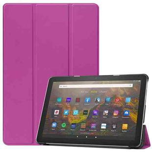 For Amazon Fire HD 10 (2021) Custer Texture Horizontal Flip Leather Case with Three-folding Holder & Sleep / Wake-up Function(Purple)