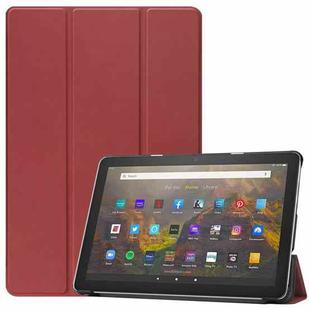 For Amazon Fire HD 10 (2021) Custer Texture Horizontal Flip Leather Case with Three-folding Holder & Sleep / Wake-up Function(Wine Red)