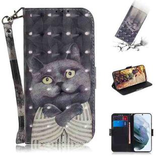 For Samsung Galaxy S21 FE 3D Colored Drawing Horizontal Flip Leather Case with Holder & Card Slots & Wallet & Lanyard(Hug Cat)