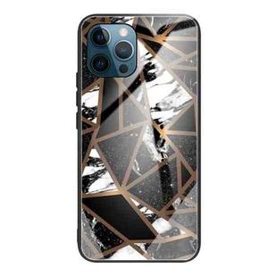 Abstract Marble Pattern Glass Protective Case For iPhone 11(Rhombus Black)