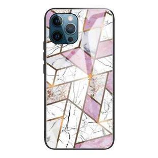 Abstract Marble Pattern Glass Protective Case For iPhone 11(Rhombus White Purple)