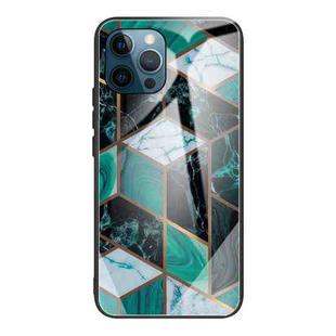 Abstract Marble Pattern Glass Protective Case For iPhone 11 Pro(Rhombus Dark Green)