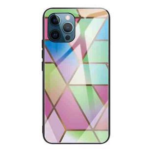 For iPhone 12 / 12 Pro Abstract Marble Pattern Glass Protective Case(Rhombus Gradient)