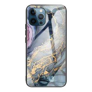 For iPhone 12 / 12 Pro Abstract Marble Pattern Glass Protective Case(Abstract Gold)