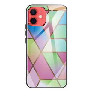For iPhone 12 mini Abstract Marble Pattern Glass Protective Case (Rhombus Gradient)