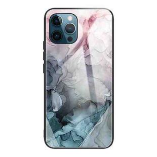 For iPhone 12 Pro Max Abstract Marble Pattern Glass Protective Case(Abstract Light Pink)
