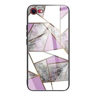 For iPhone SE 2022 / SE 2020 / 8 / 7 Abstract Marble Pattern Glass Protective Case(Rhombus Gray Purple)