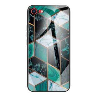For iPhone SE 2022 / SE 2020 / 8 / 7 Abstract Marble Pattern Glass Protective Case(Rhombus Dark Green)
