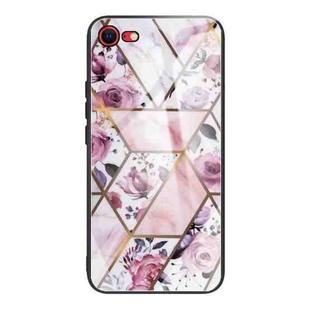 For iPhone SE 2022 / SE 2020 / 8 / 7 Abstract Marble Pattern Glass Protective Case(Rhombus Rose)