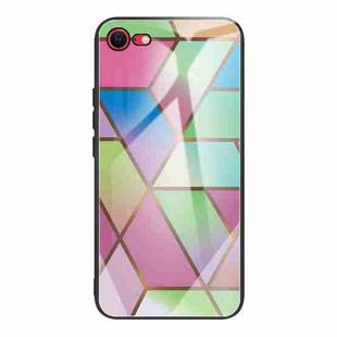 For iPhone SE 2022 / SE 2020 / 8 / 7 Abstract Marble Pattern Glass Protective Case(Rhombus Gradient)