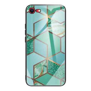 For iPhone SE 2022 / SE 2020 / 8 / 7 Abstract Marble Pattern Glass Protective Case(Rhombus Green)